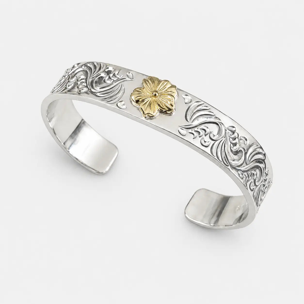 First Arrow's 12mm Arabesque Bangle with 18k Gold Sakura Flower