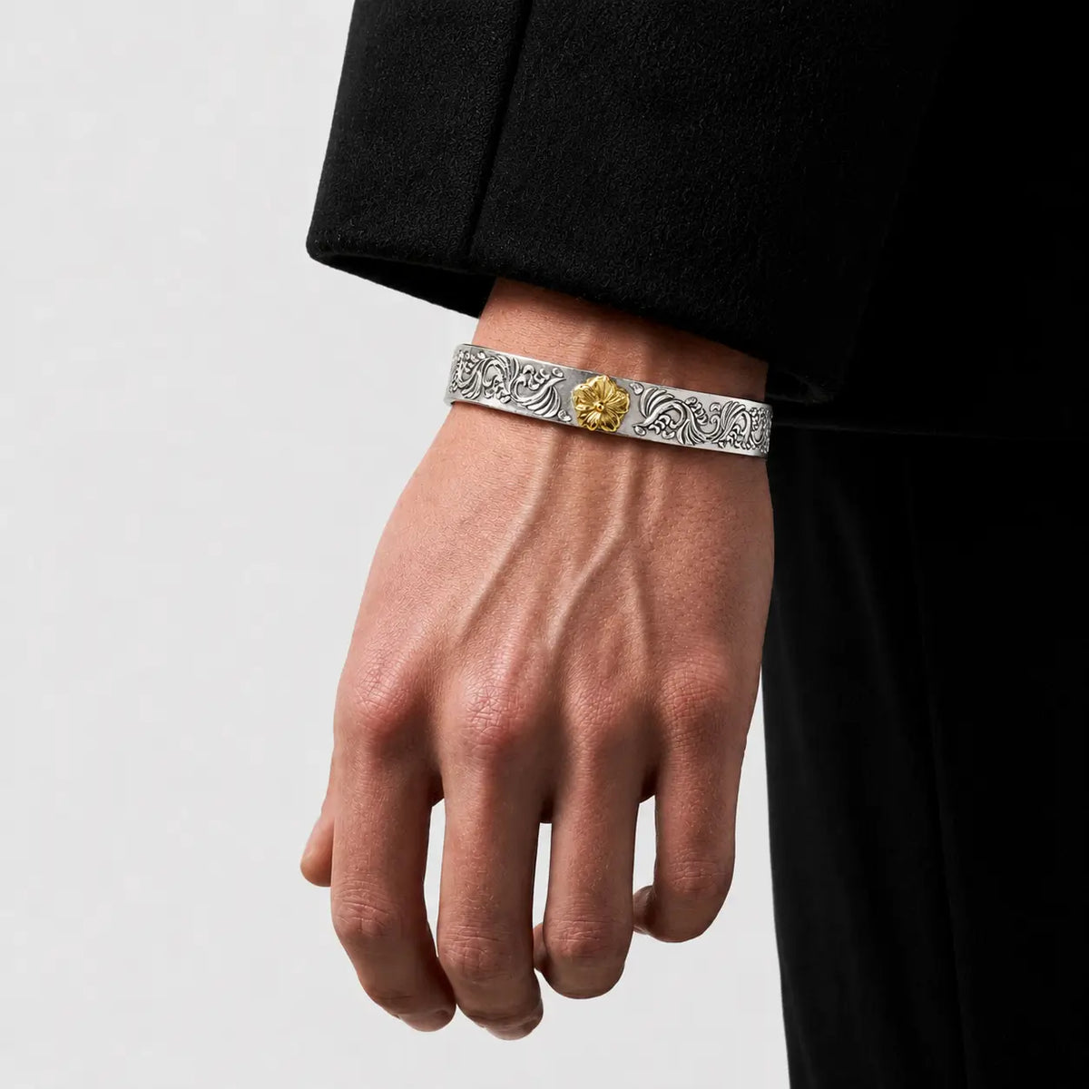 First Arrow's 12mm Arabesque Bangle with 18k Gold Sakura Flower