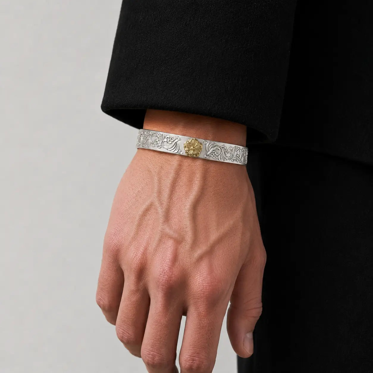 First Arrow's 12mm Arabesque Bangle with 18k Gold Sakura Flower