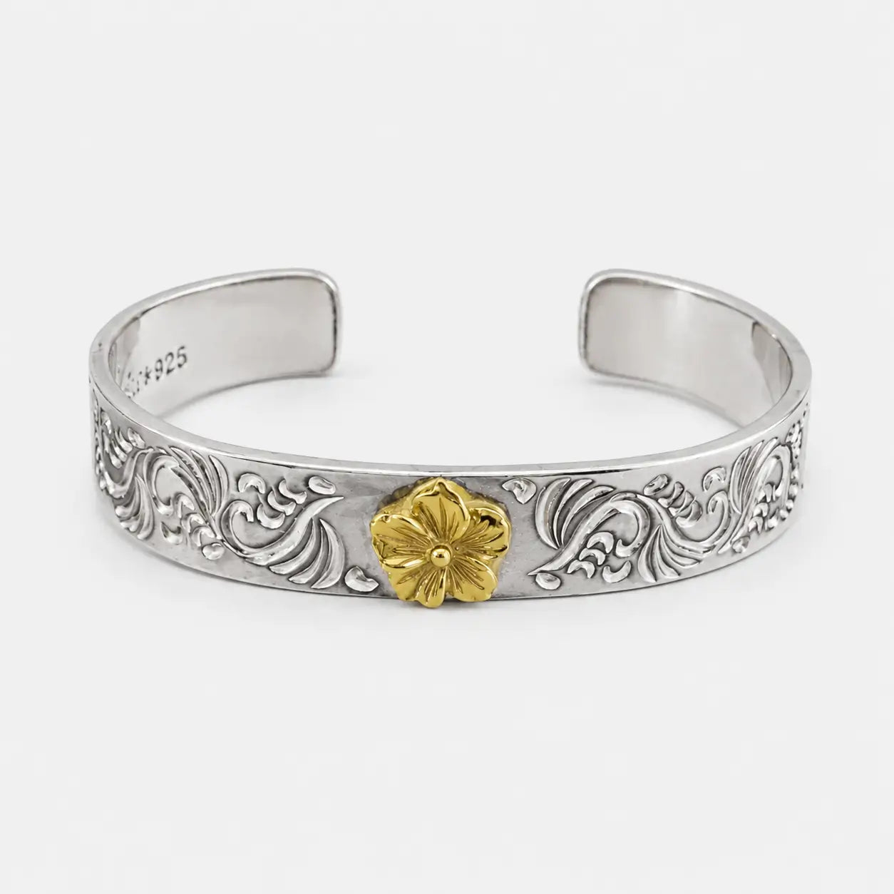 First Arrow's 12mm Arabesque Bangle with 18k Gold Sakura Flower