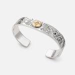 First Arrow's 12mm Arabesque Bangle with 18k Gold Sunburst Emblem
