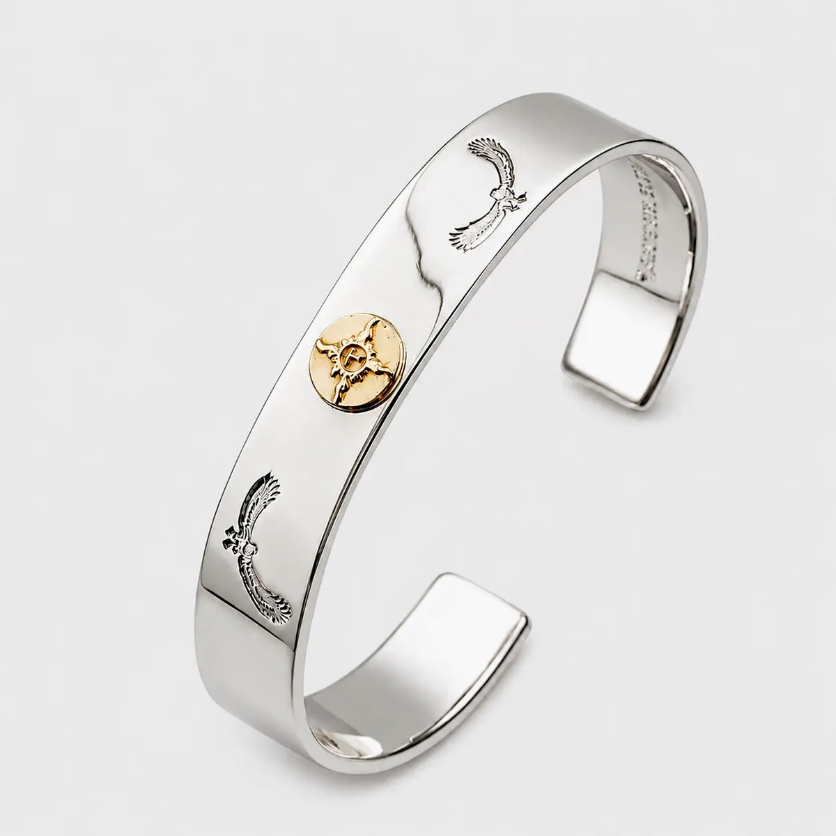 First Arrow's 18K "Sunburst" 12mm Standard Bangle with Eagle Stamps