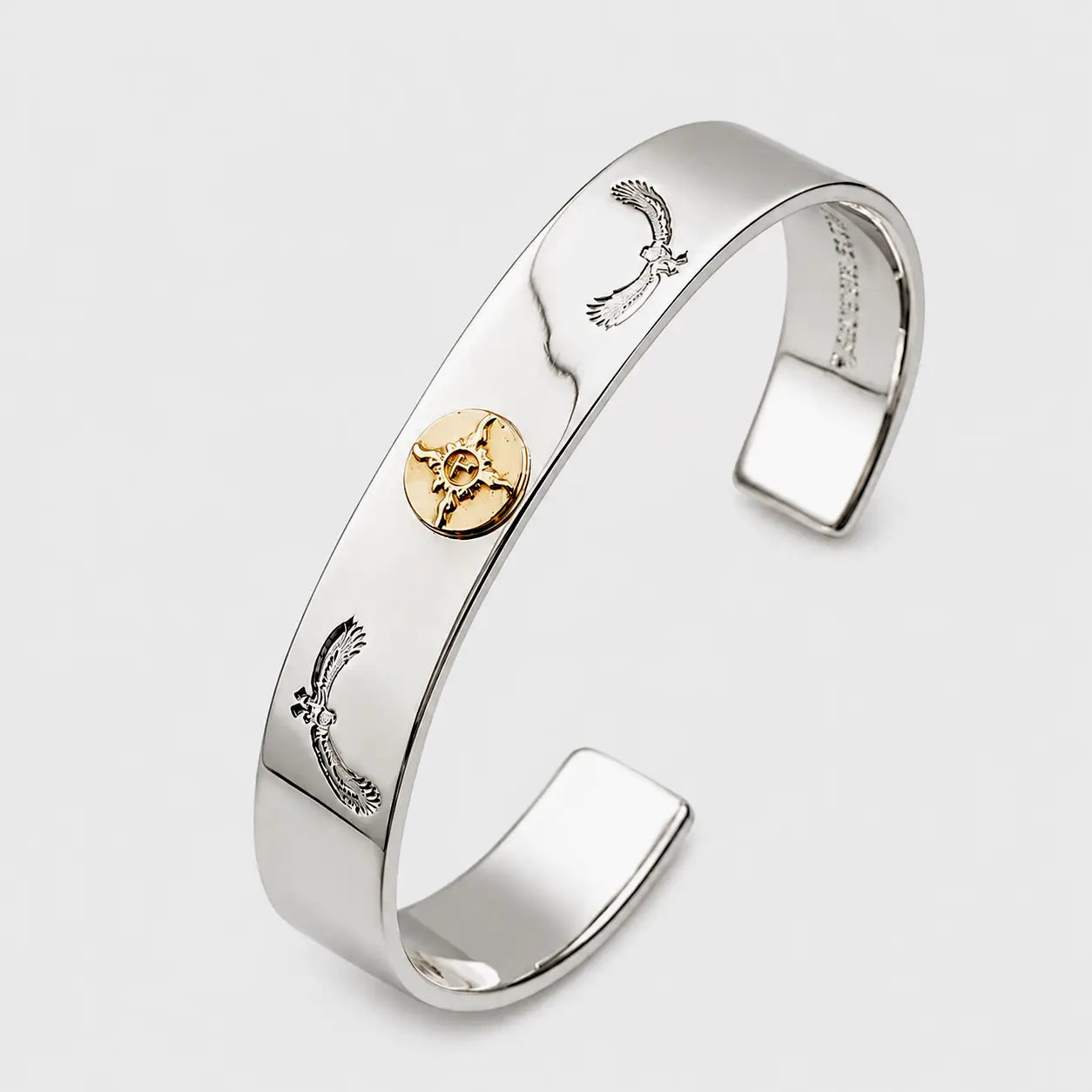 First Arrow's 18K "Sunburst" 12mm Standard Bangle with Eagle Stamps