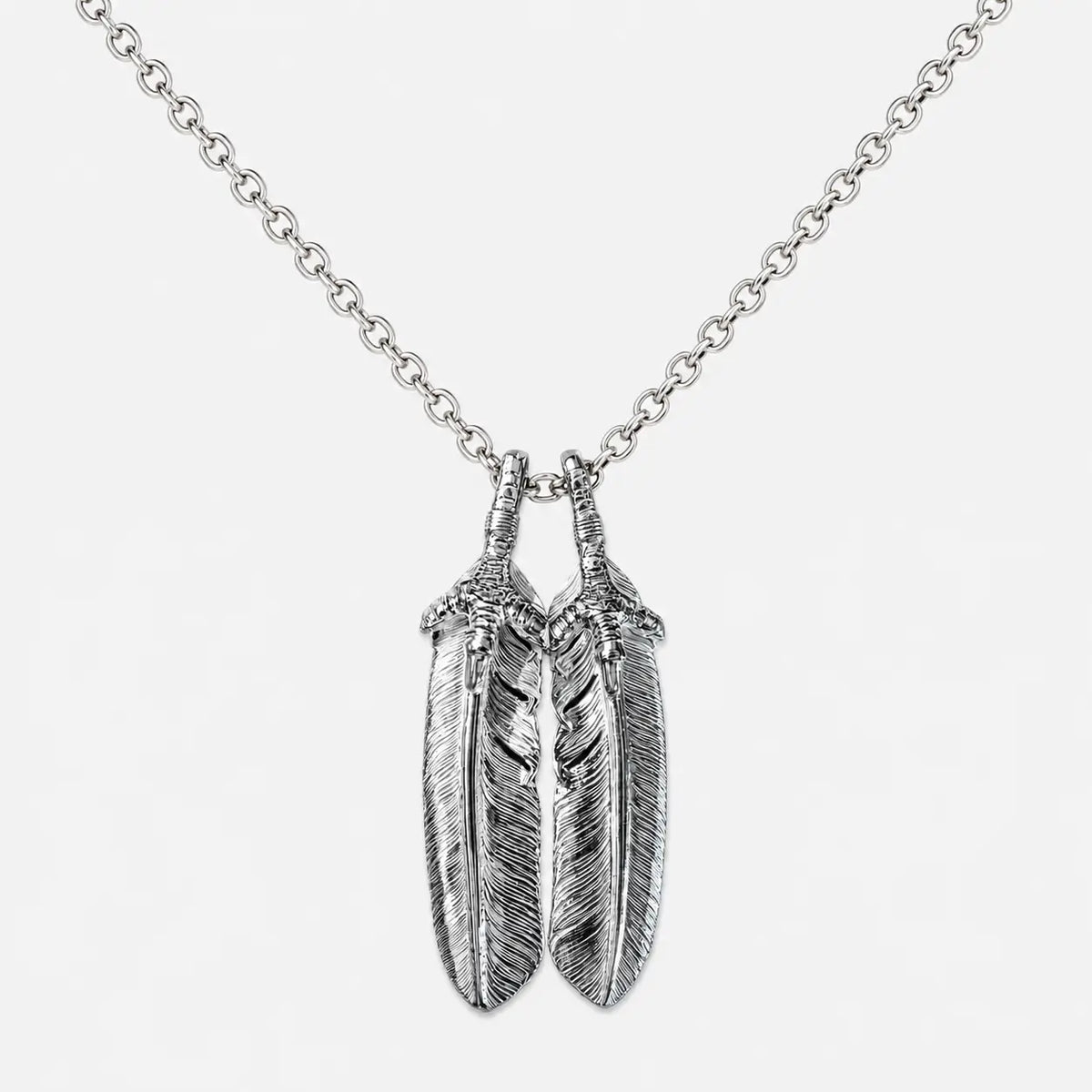 First Arrow's Large Eagle Claw Feather Silver Pendant