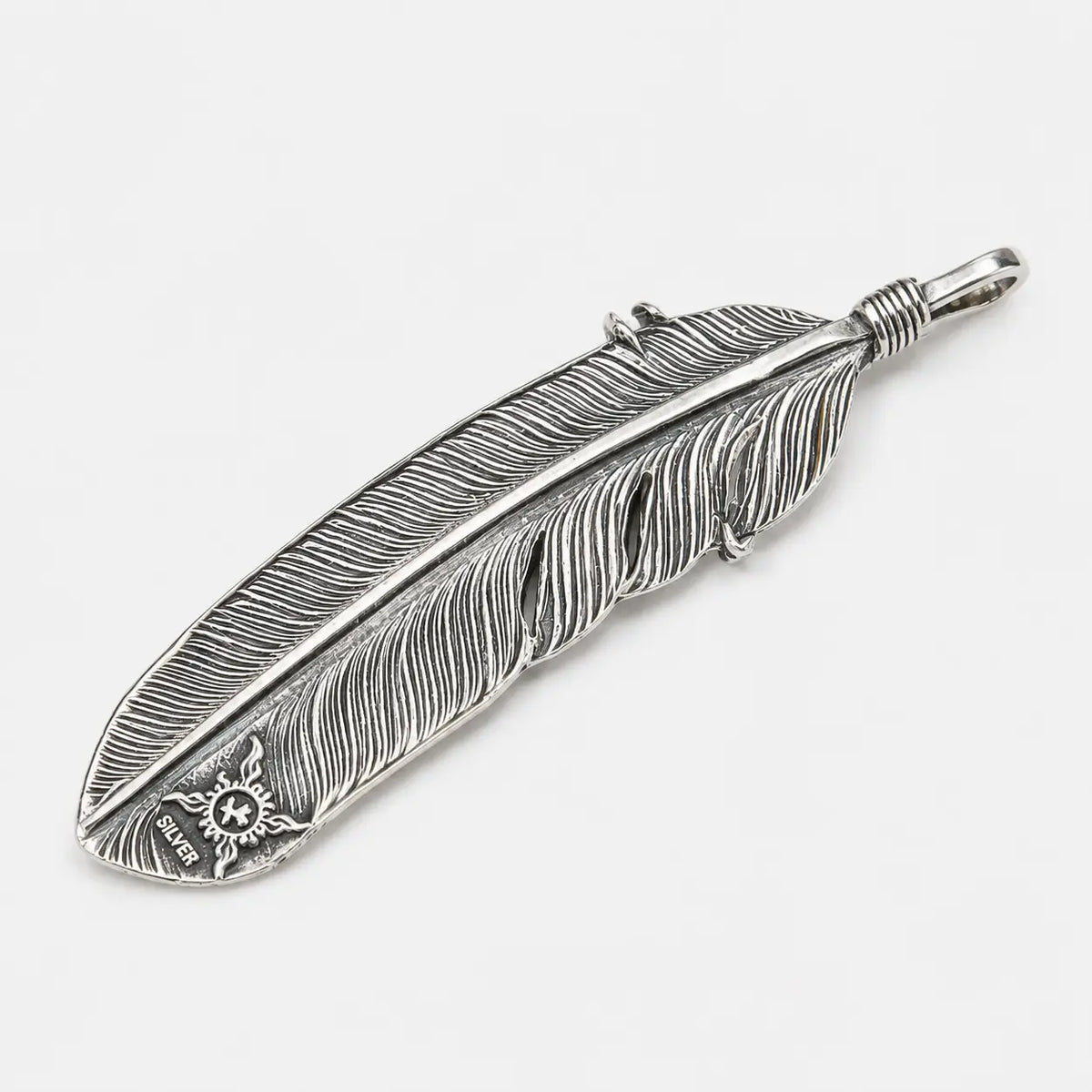First Arrow's Large Eagle Claw Feather Silver Pendant