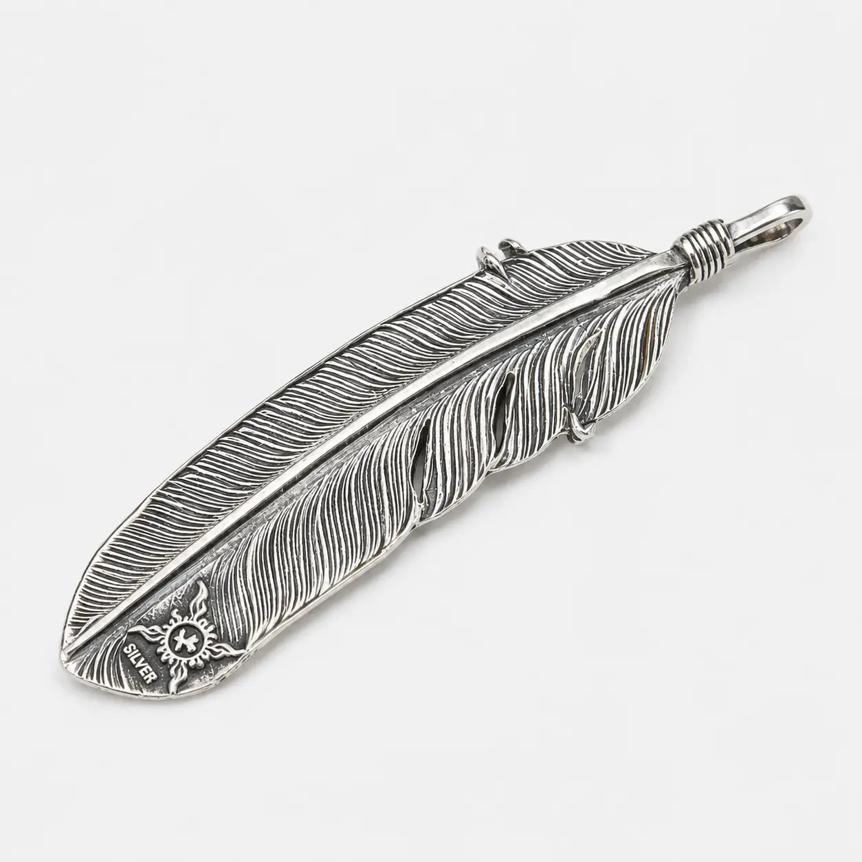 First Arrow's Large Eagle Claw Feather Silver Pendant