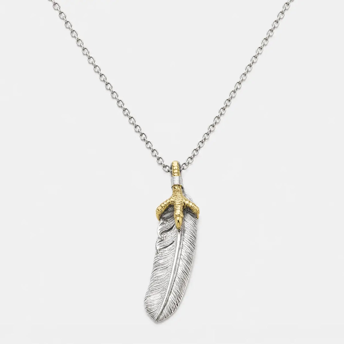 First Arrow's Large Feather Pendant With 18K Gold Eagle Claw