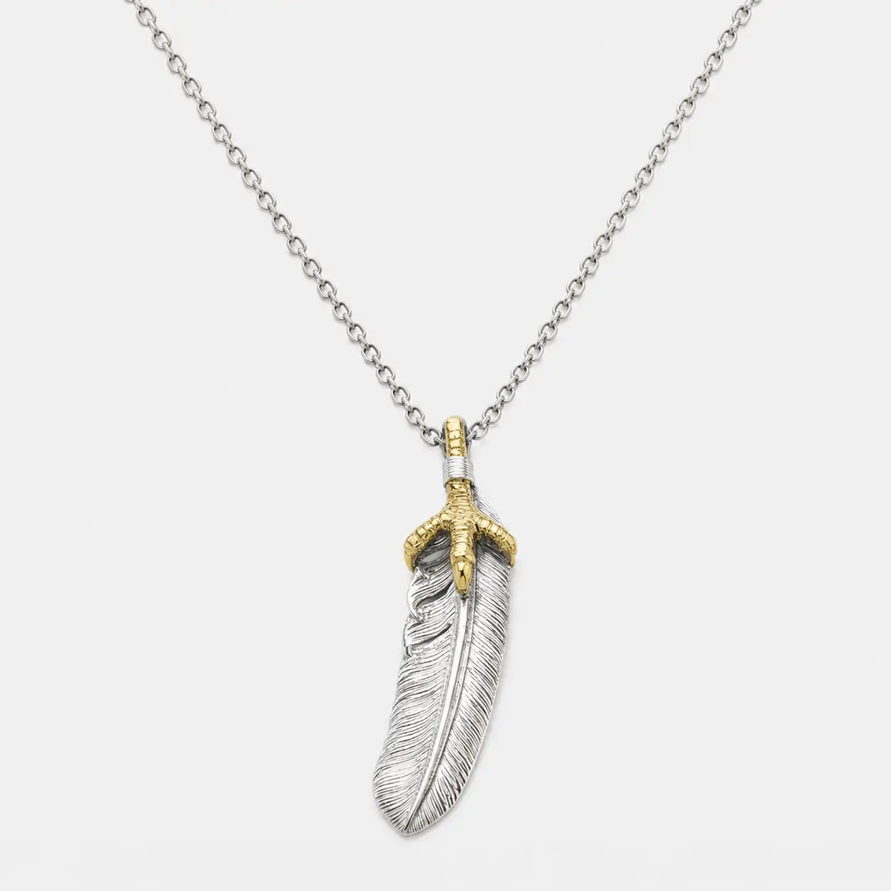 First Arrow's Large Feather Pendant With 18K Gold Eagle Claw