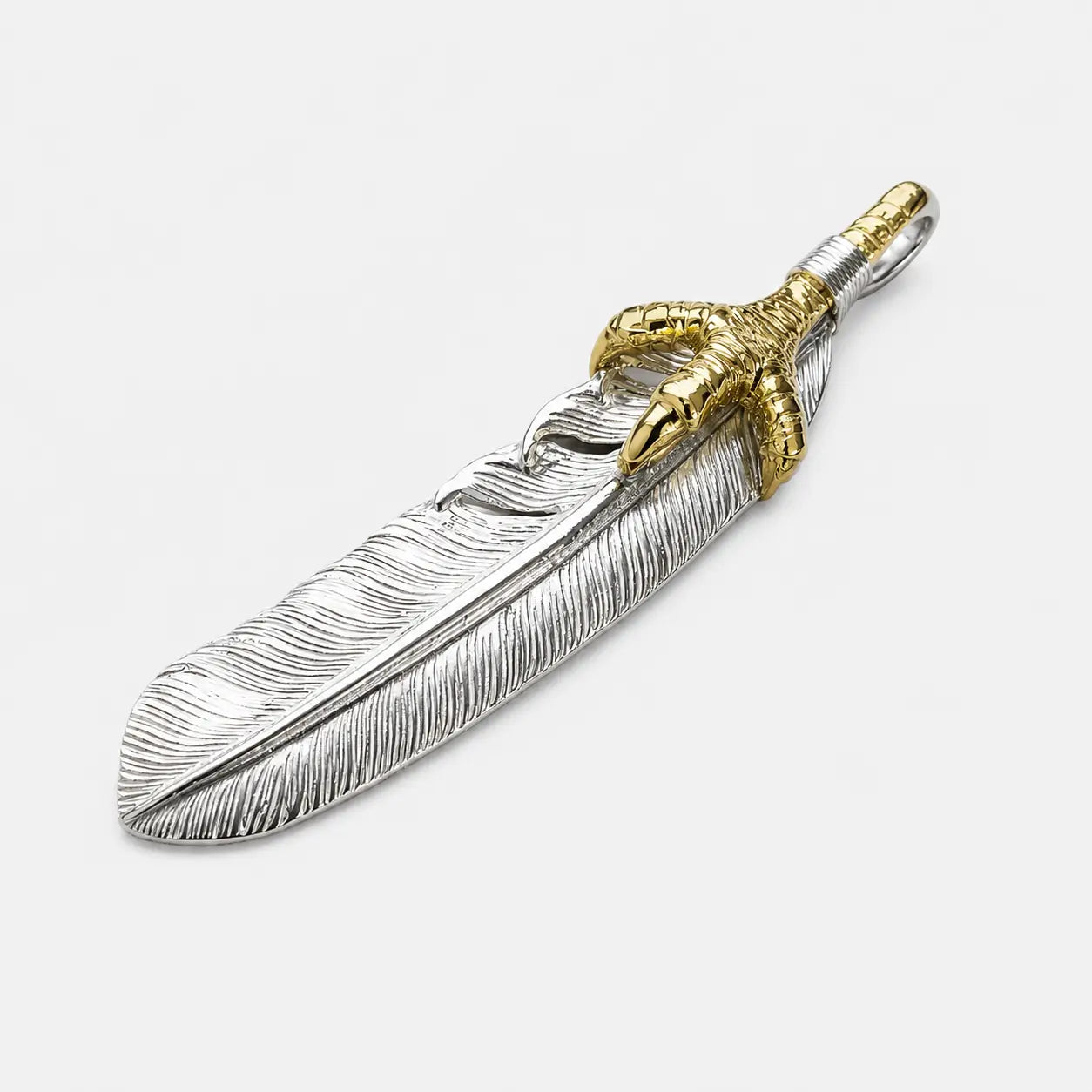 First Arrow's Large Feather Pendant With 18K Gold Eagle Claw