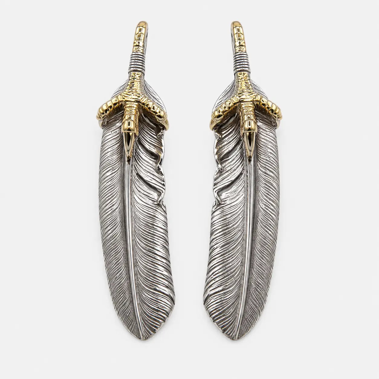 First Arrow's Large Feather Pendant With 18K Gold Eagle Claw