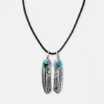 First Arrow's Large Feather Silver Pendant With Turquoise