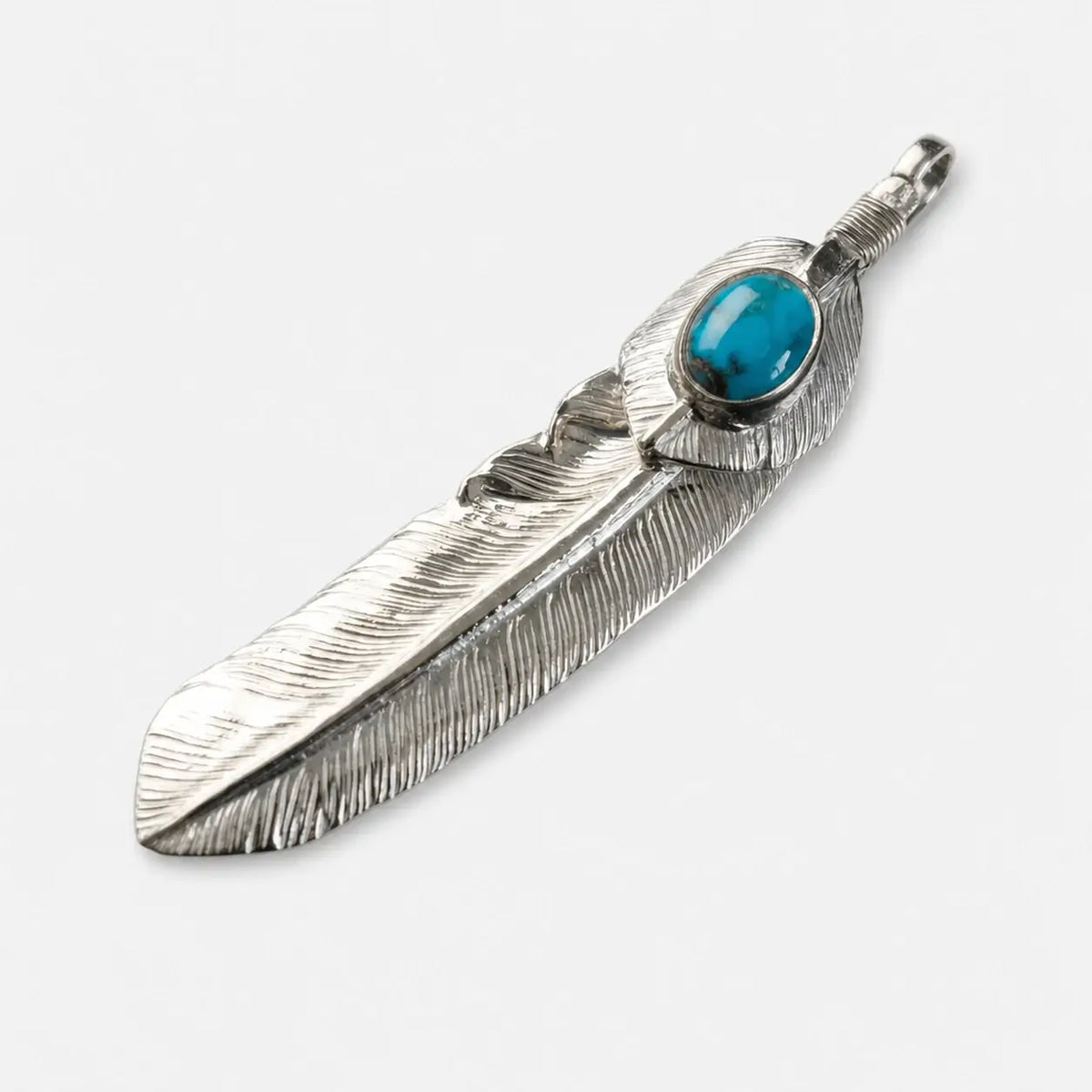 First Arrow's Large Feather Silver Pendant With Turquoise