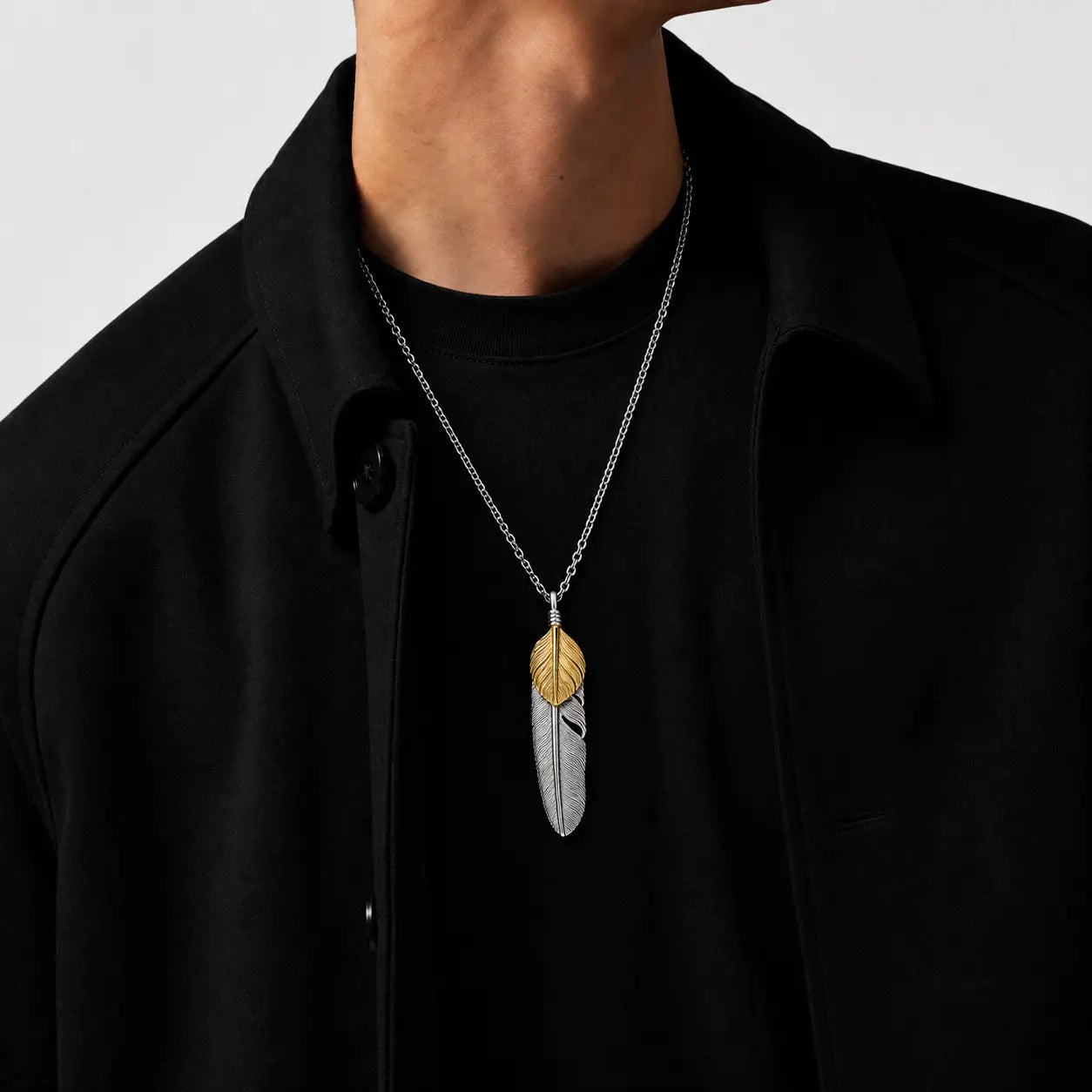 First Arrow's Large Feather With 18K Gold "Heart Feather" Pendant