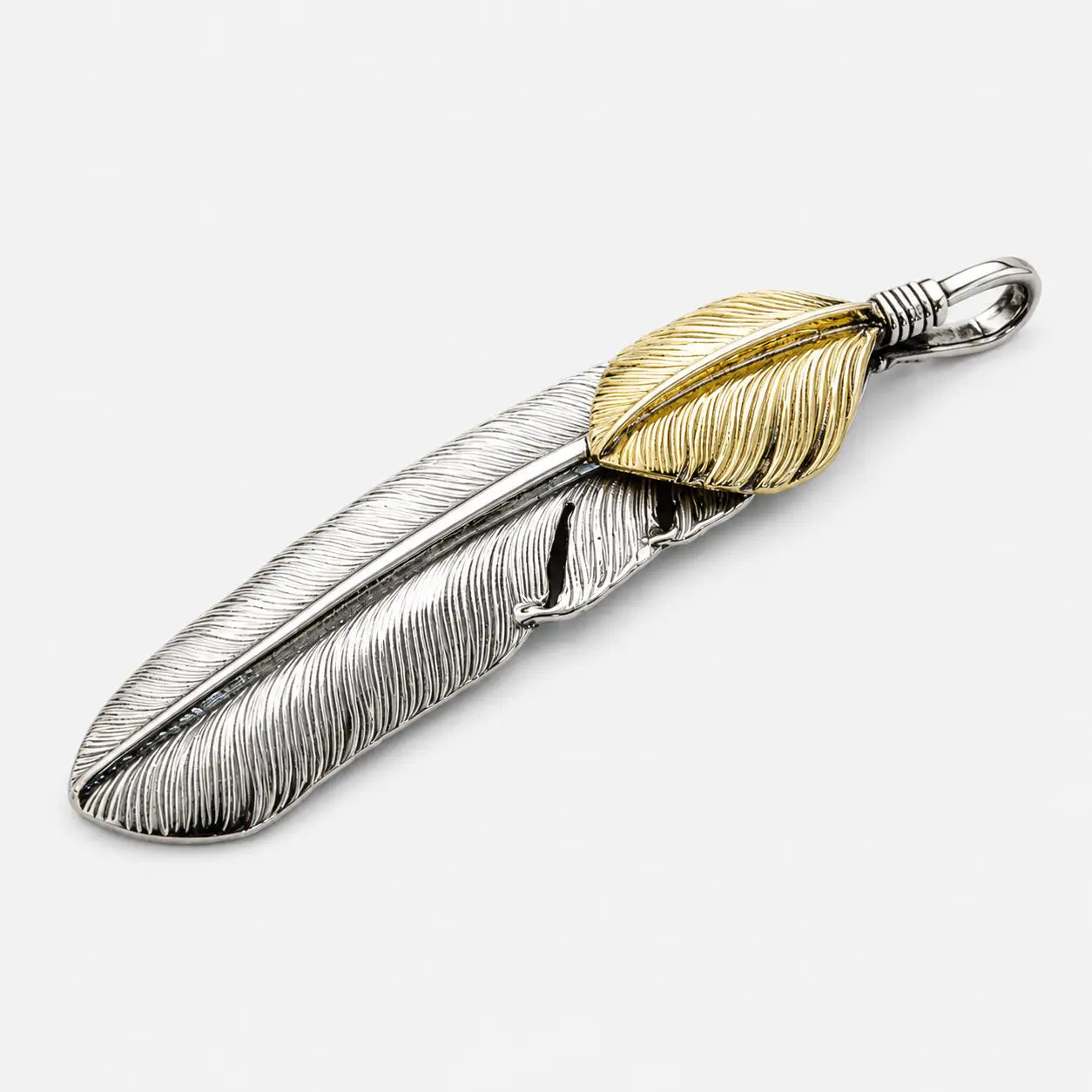 First Arrow's Large Feather With 18K Gold "Heart Feather" Pendant