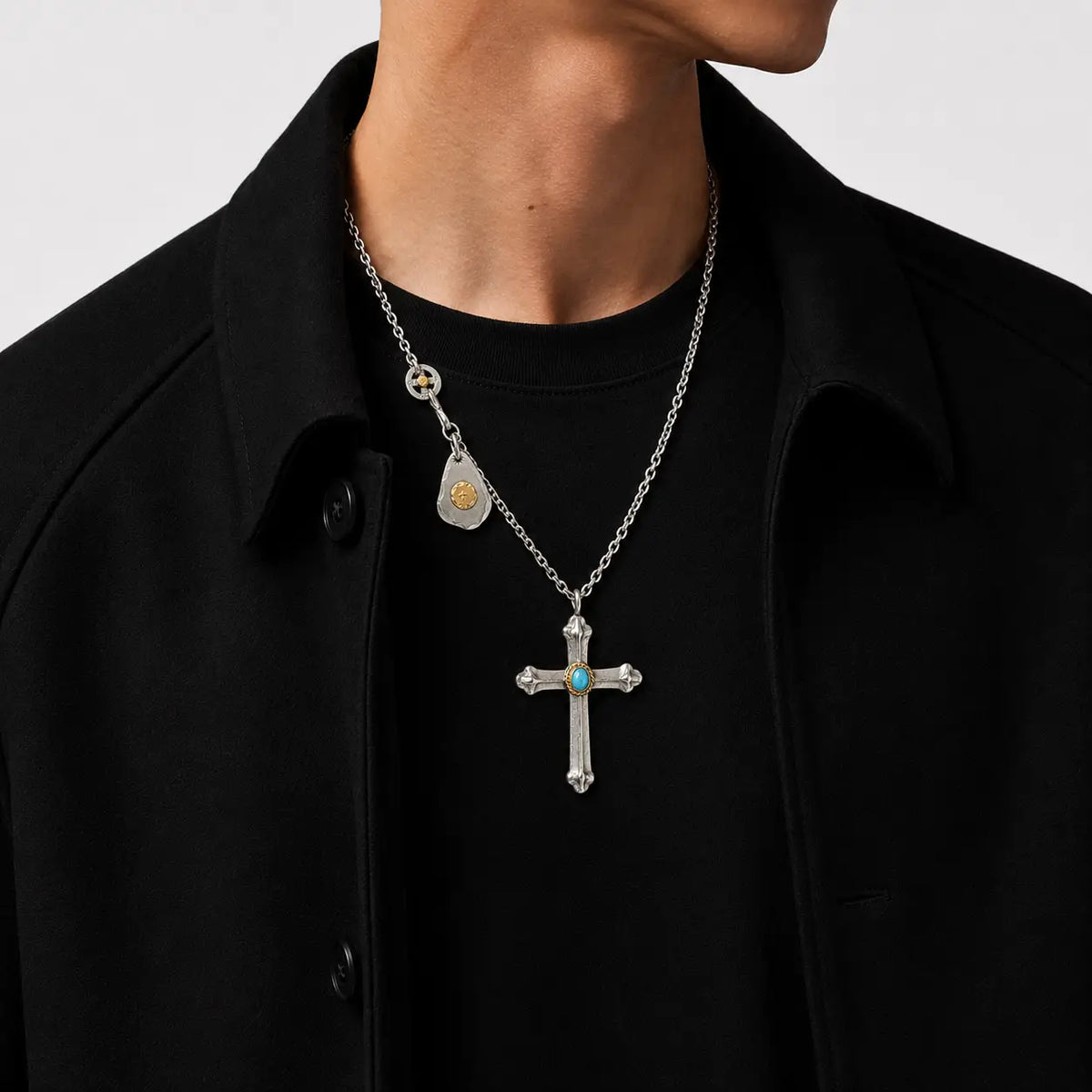 Goros Cross With Gold Rope Turquoise Setup