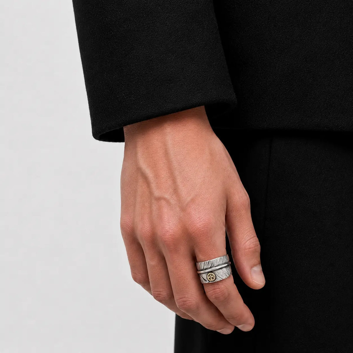 Goros Feather Ring With Metal - Silver And Gold