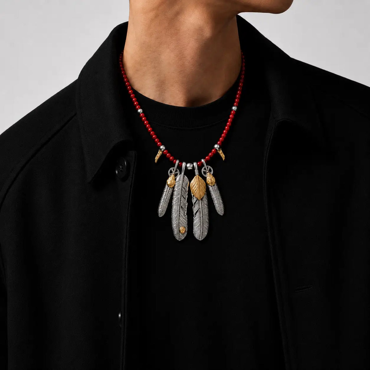 Goros Feather Setup With Red Beads