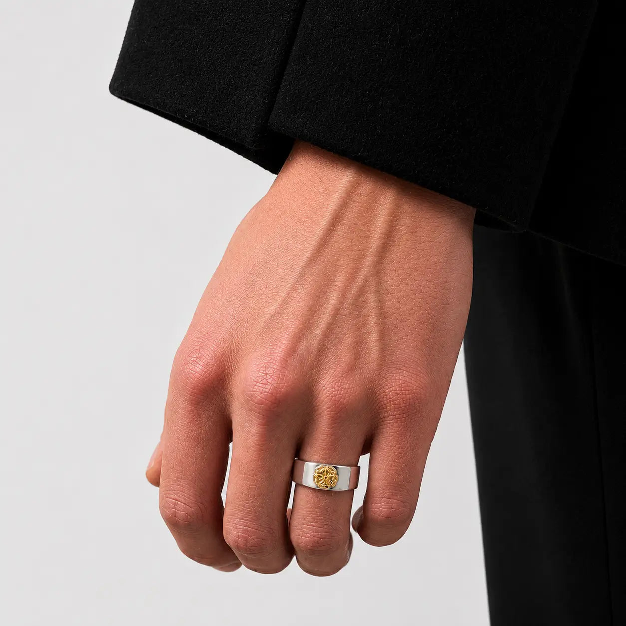 Goros Flattened Rose Ring - Silver And Gold