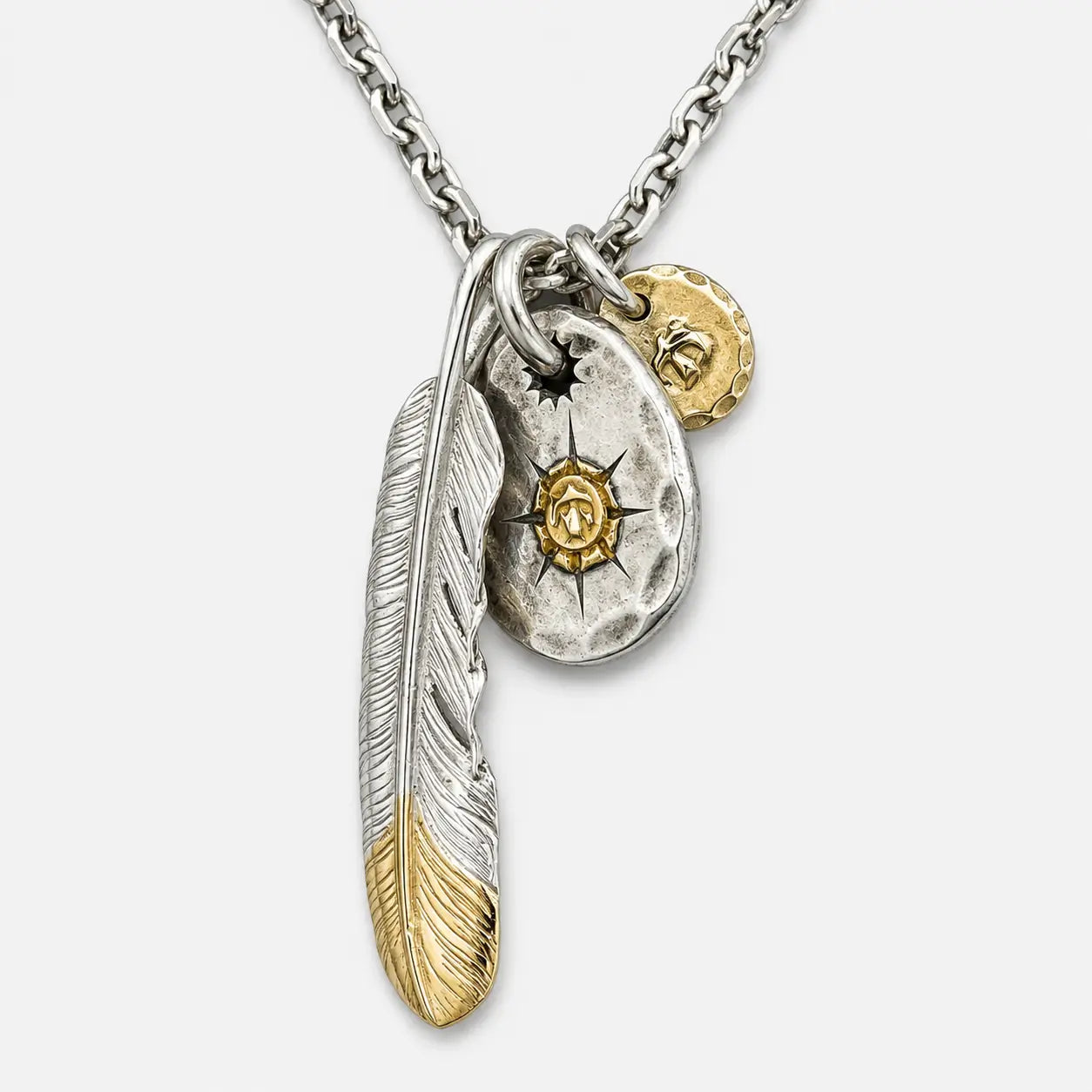 Goros Gold Tip Feather, Metal Pendant(S), K18 Sun Metal(S) With Small Cornered Chain With Wheel