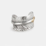 Goros Gold Tip Feather Ring With Metal - Silver And Gold