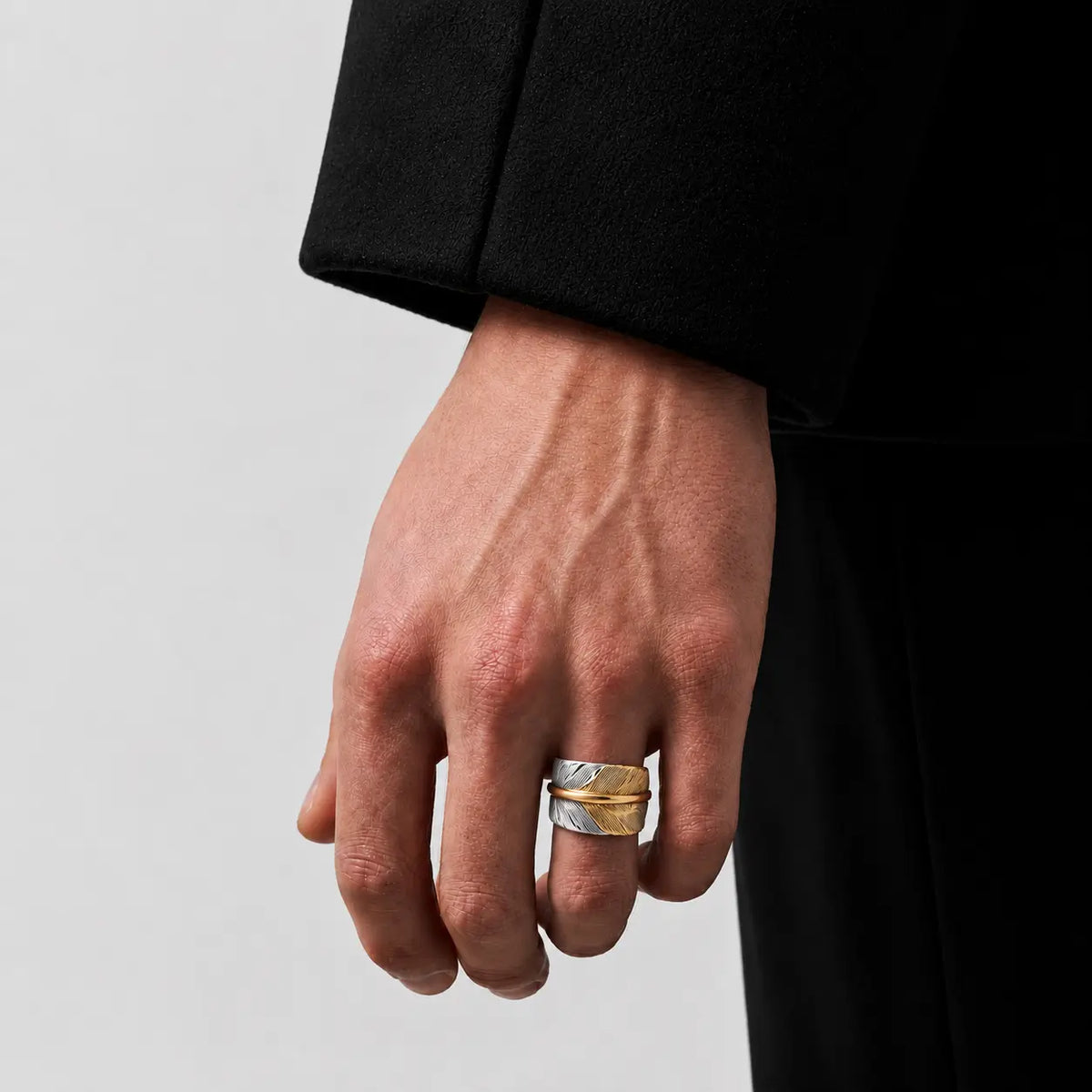 Goros Gold Tip Feather Ring With Metal - Silver And Gold