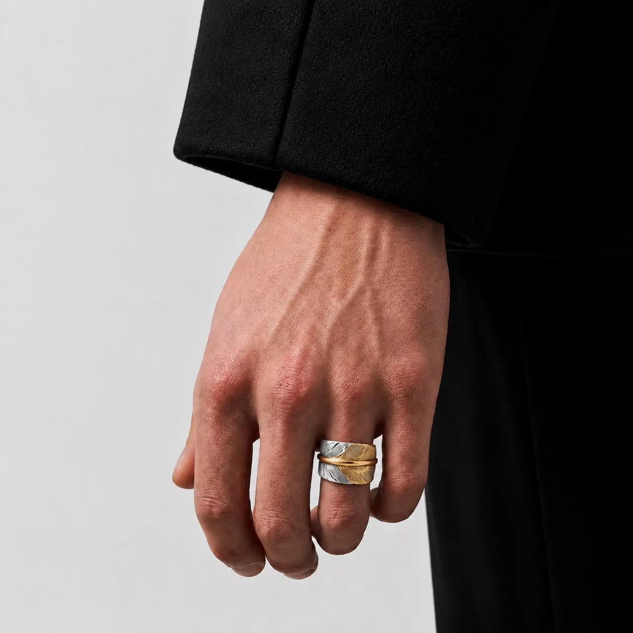 Goros Gold Tip Feather Ring With Metal - Silver And Gold