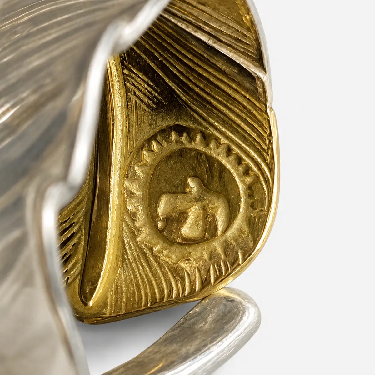 Goros Gold Tip Feather Ring With Metal - Silver And Gold