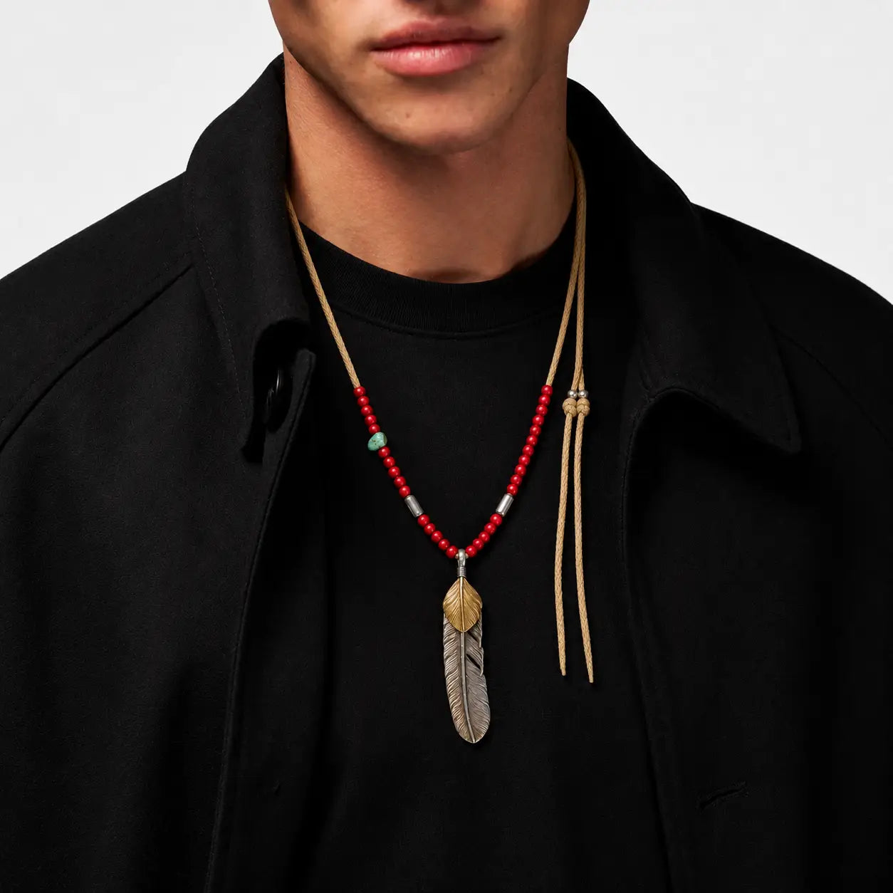 Goros Gold Top Feather Red Beads Setup