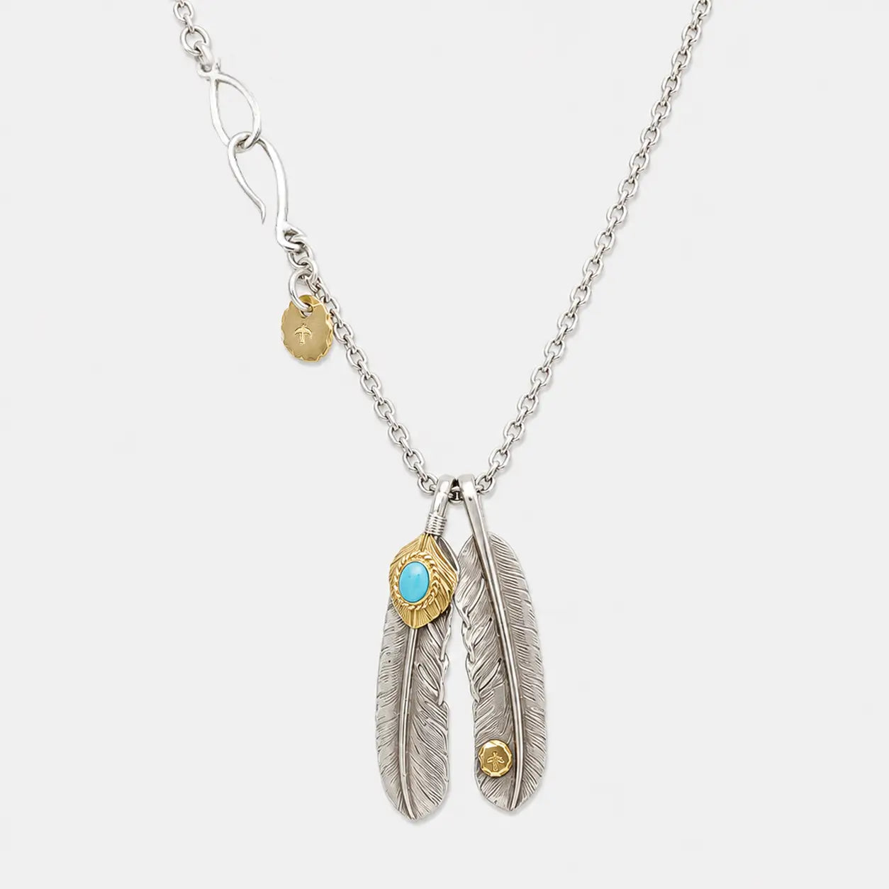 Goros Gold Top Gold Rope Turquoise Double Feathers Setup