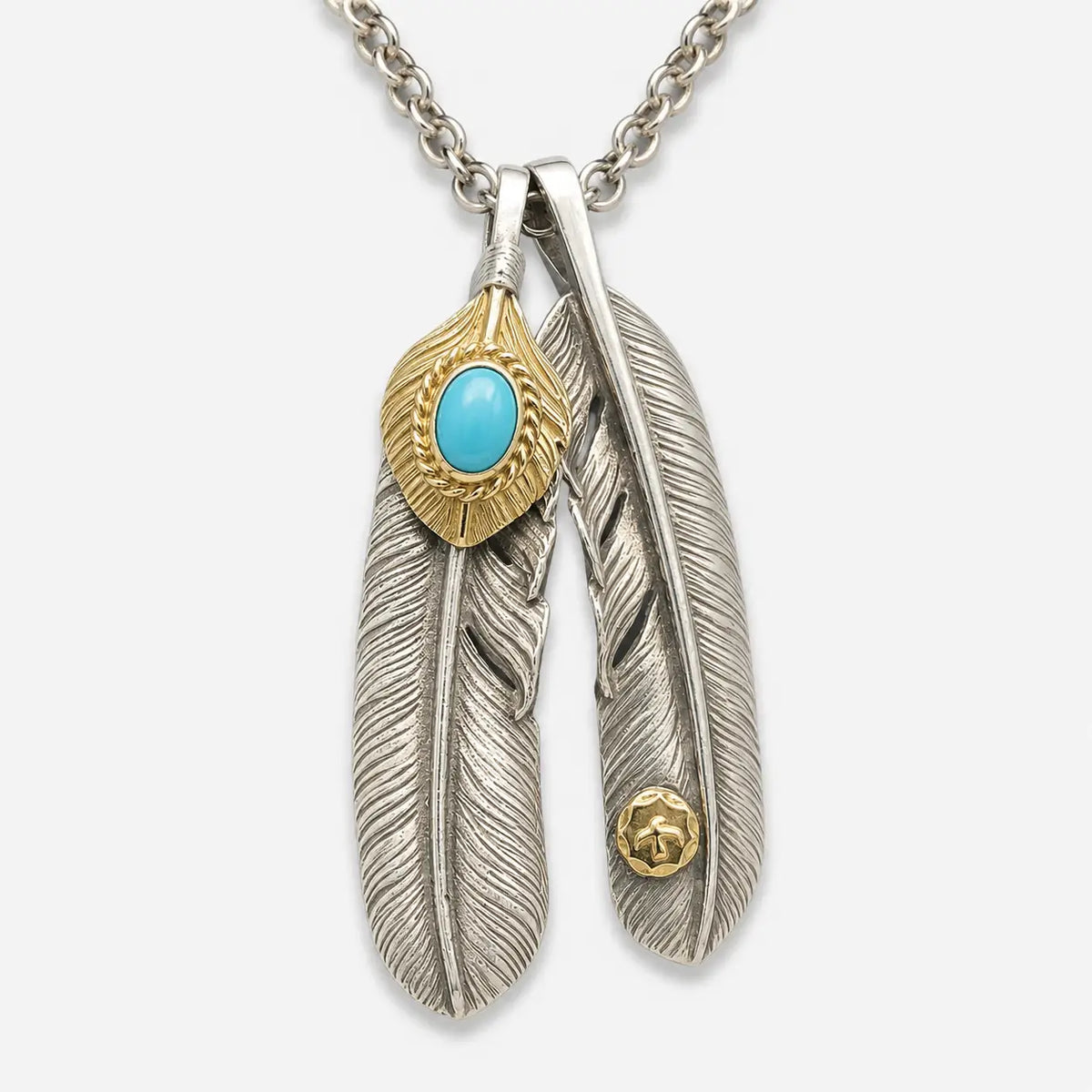 Goros Gold Top Gold Rope Turquoise Double Feathers Setup
