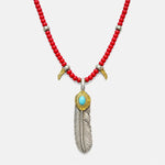 Goros Gold Top Gold Rope Turquoise Feather & Red Bead Setup