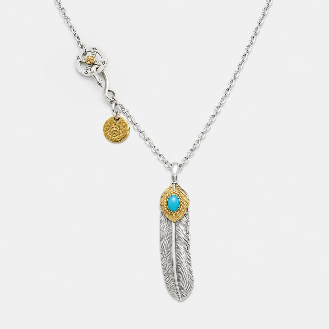 Goros Gold Top Gold Rope Turquoise Feather and Gold Sun Metal Setup