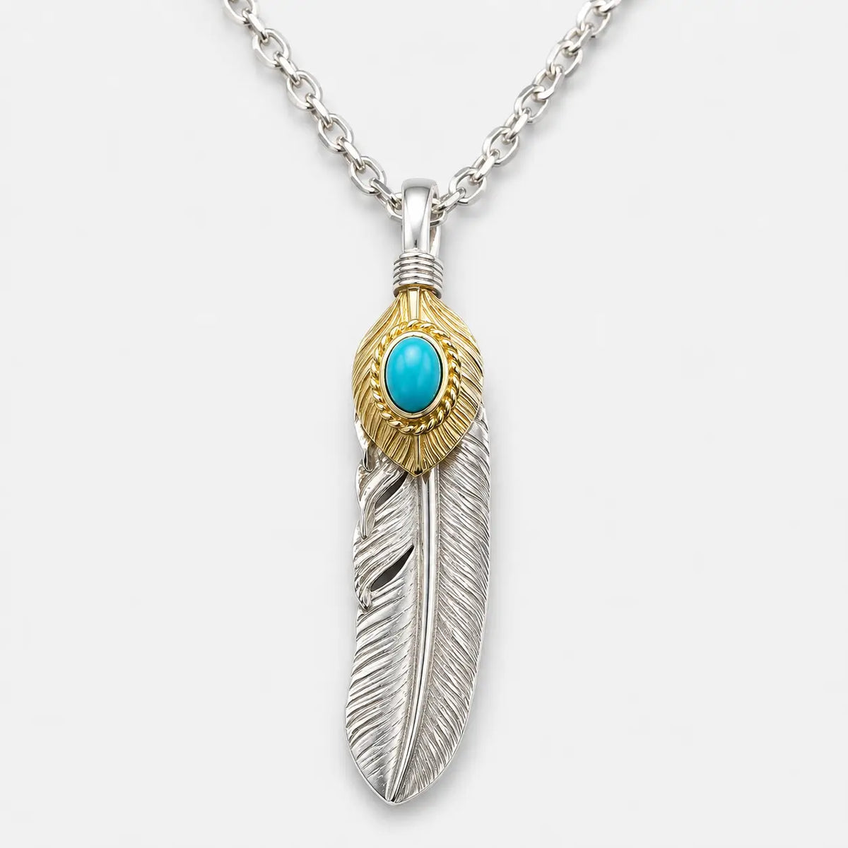 Goros Gold Top Gold Rope Turquoise Feather and Silver Wheel Setup