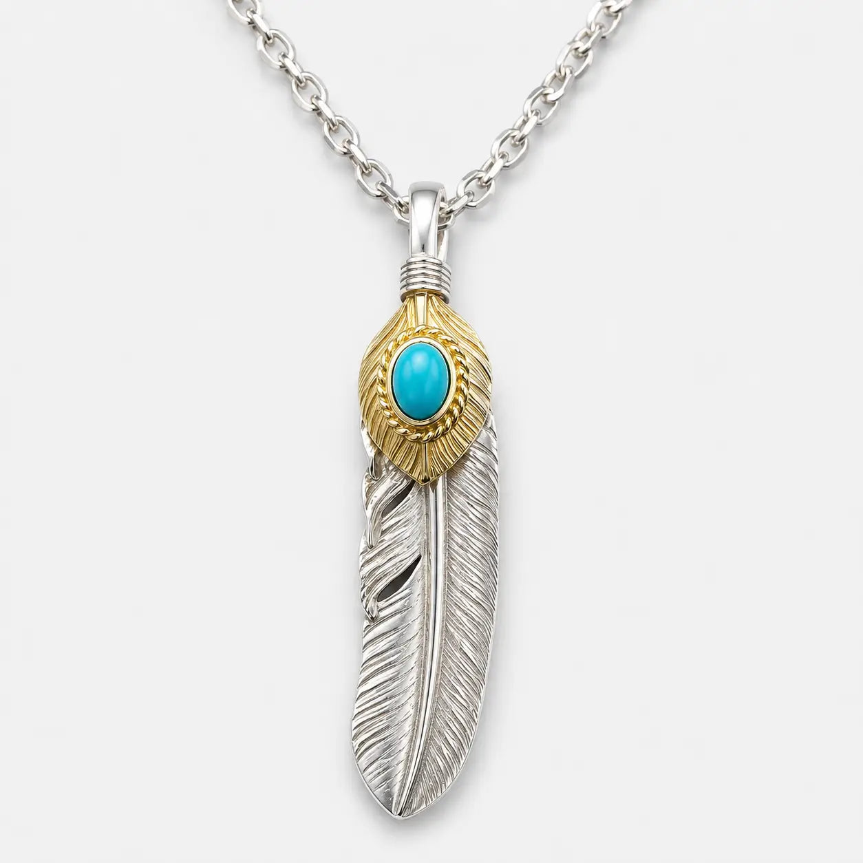 Goros Gold Top Gold Rope Turquoise Feather and Silver Wheel Setup