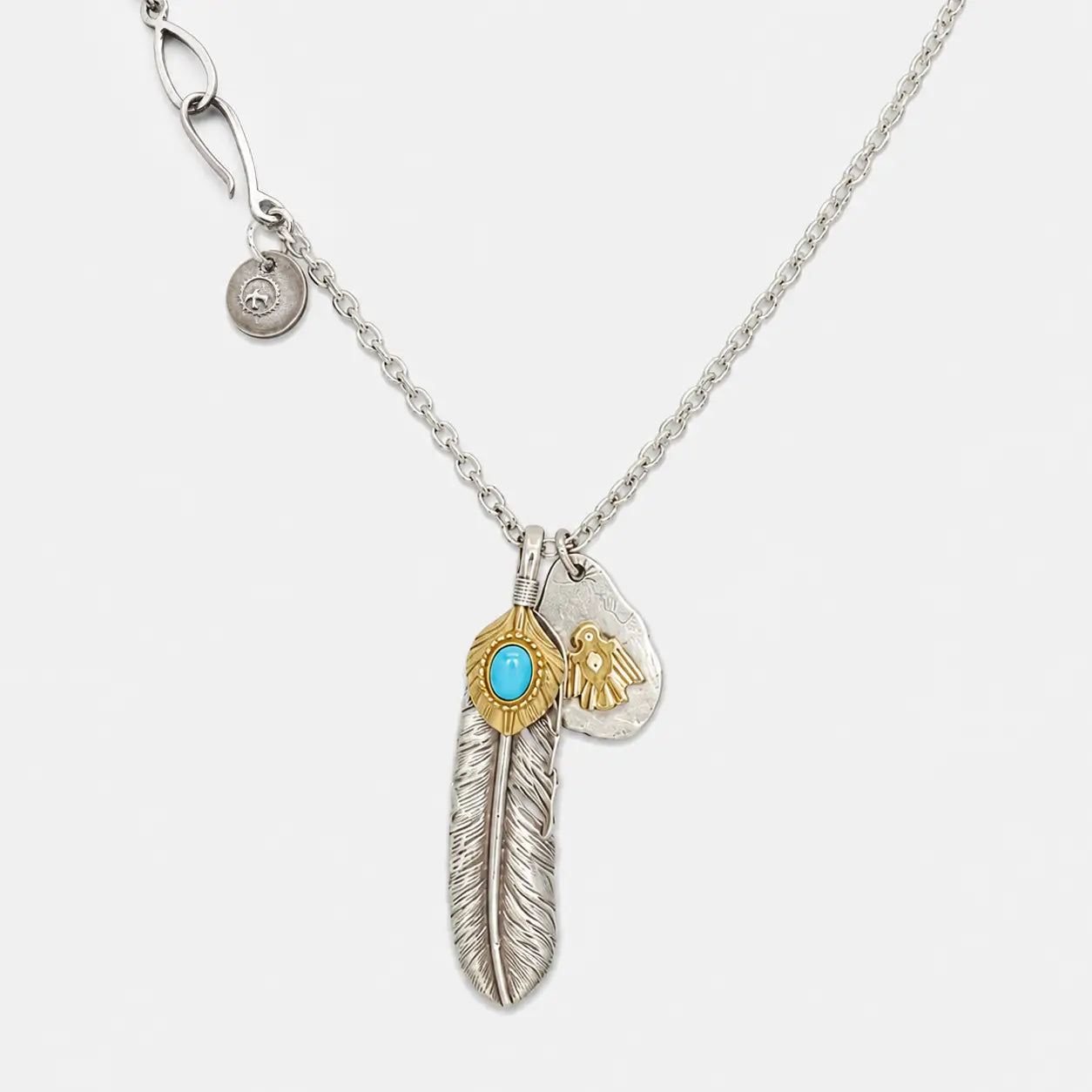 Goros Gold Top Turquoise Feather With Metal Pendant Setup