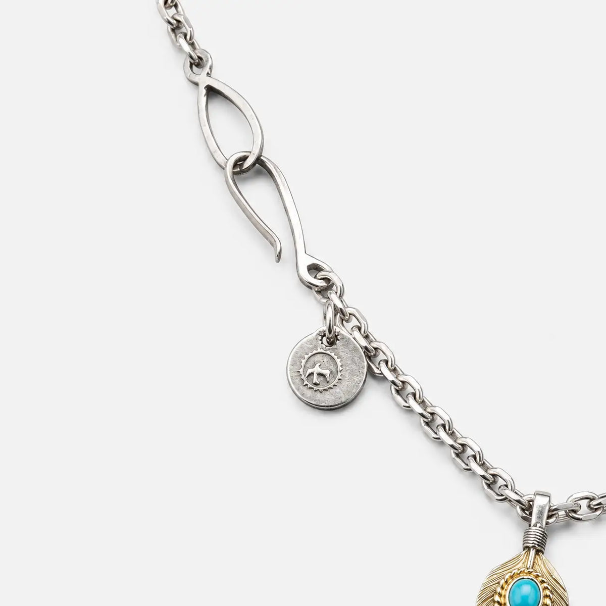 Goros Gold Top Turquoise Feather With Metal Pendant Setup