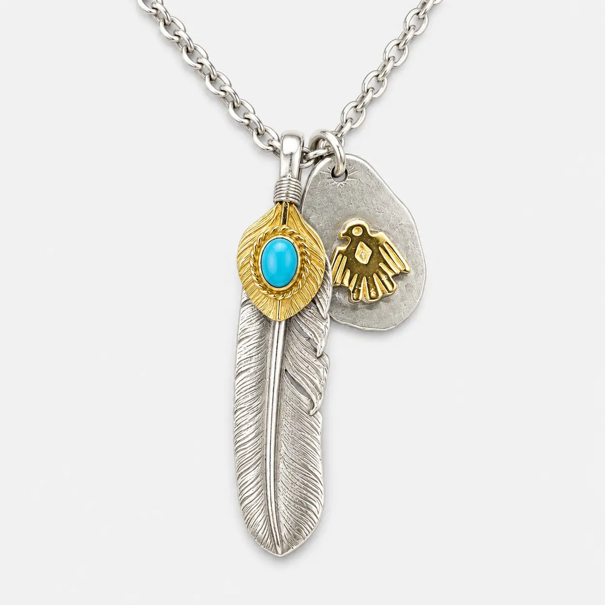 Goros Gold Top Turquoise Feather With Metal Pendant Setup