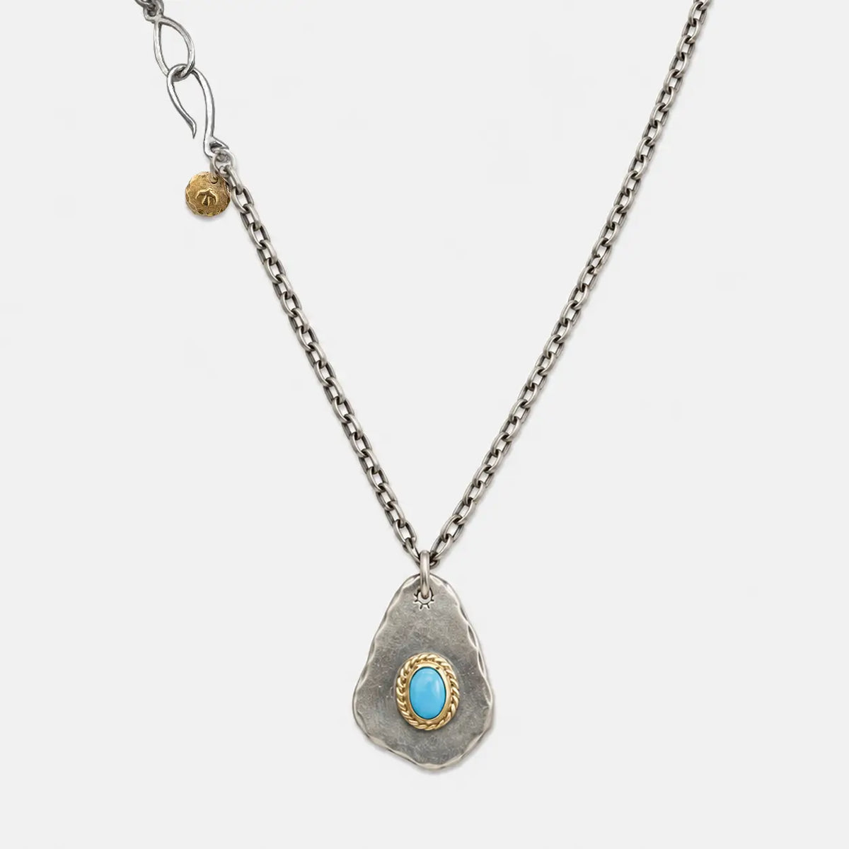 Goros Metal Pendant With Gold Rope Turquoise Stamp With Chain Setup
