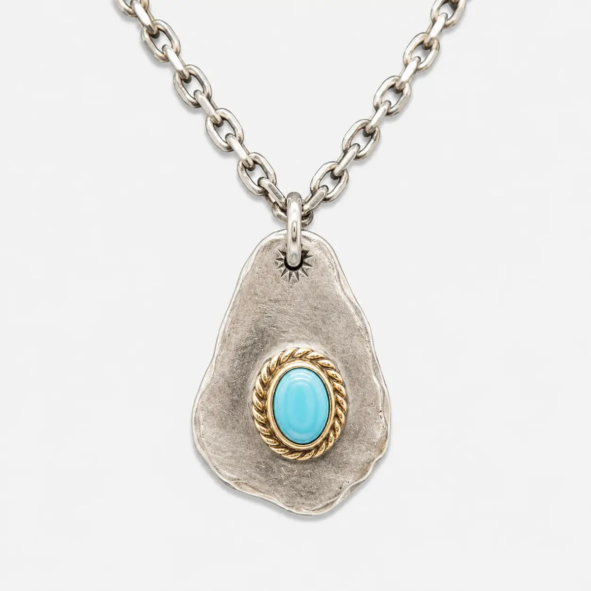 Goros Metal Pendant With Gold Rope Turquoise Stamp With Chain Setup