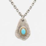 Goros Metal Pendant With Gold Rope Turquoise Stamp With Chain Setup