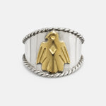 Goros Rope Cornered Ring With Eagle - Silver And Gold