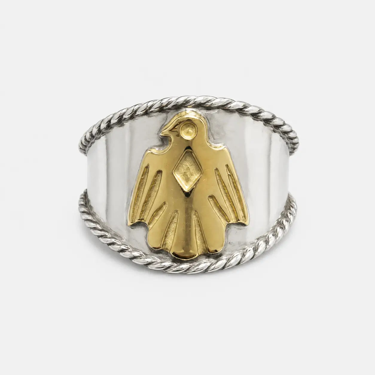 Goros Rope Cornered Ring With Eagle - Silver And Gold