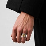 Goros Rope Cornered Ring With Eagle - Silver And Gold