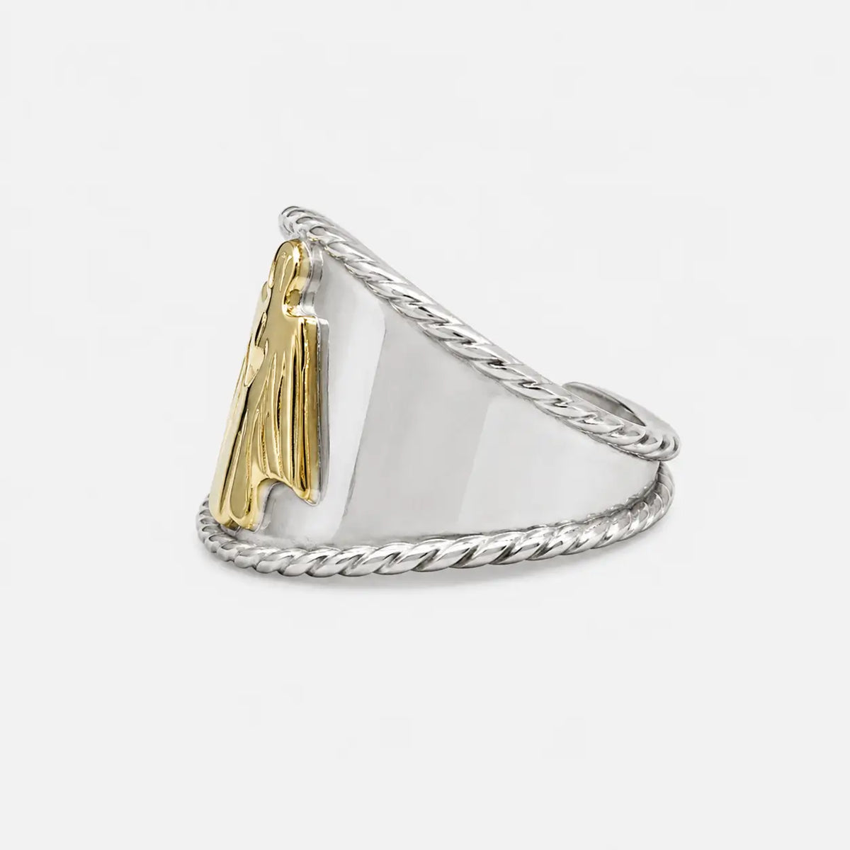 Goros Rope Cornered Ring With Eagle - Silver And Gold