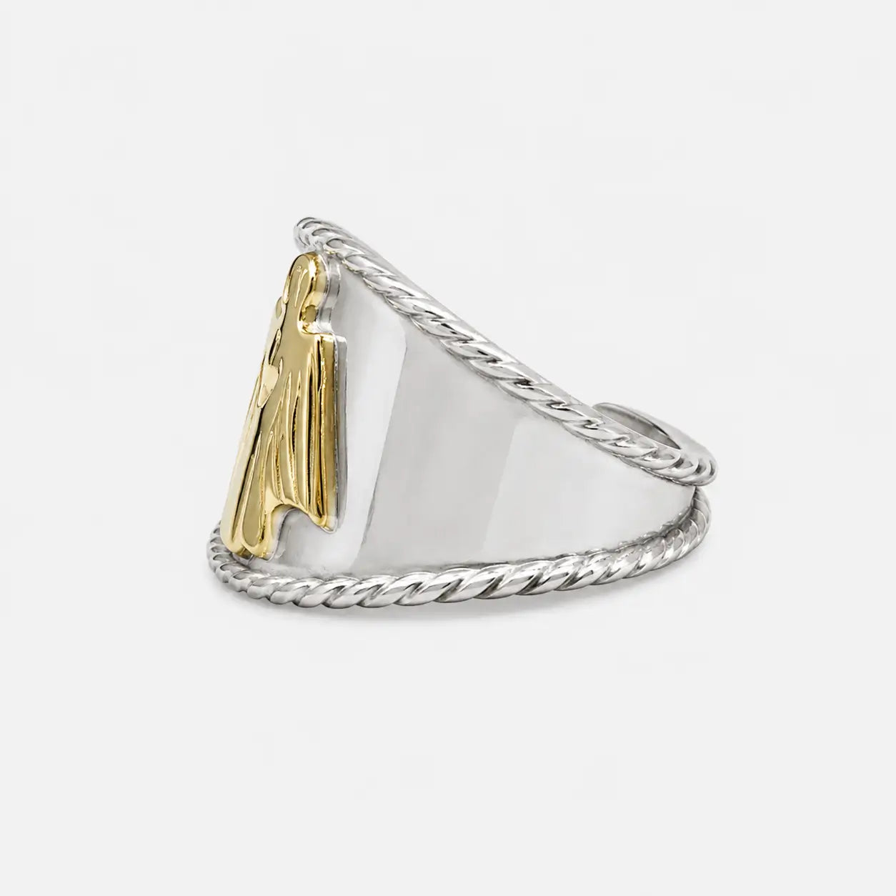 Goros Rope Cornered Ring With Eagle - Silver And Gold
