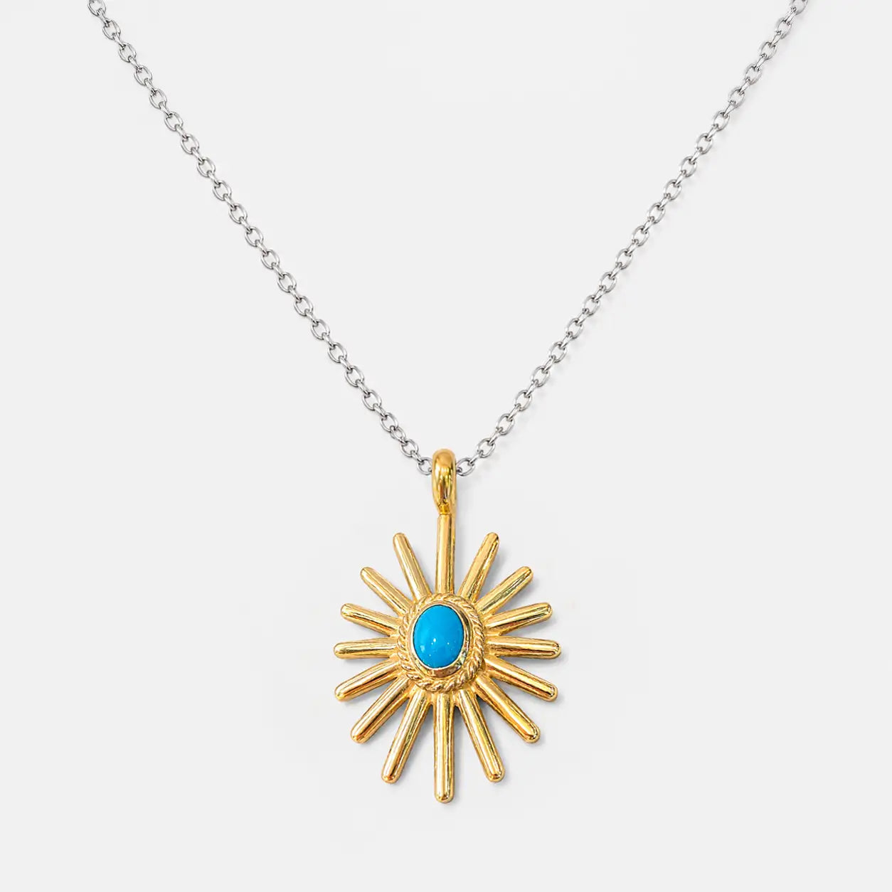 Goros Sea Urchin Pendant With Silver Rope Turquoise-Large