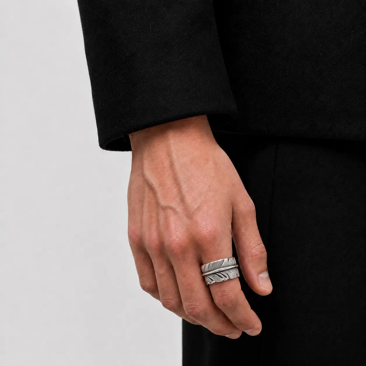 Goros Silver Feather Ring