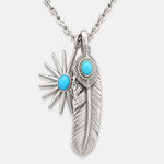 Goros Silver Top Silver Rope Turquoise Feather With Sea Urchin With Turquoise Pendant