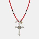 Goros Silver Wheel Cross With K18 Gold + Antique Red Beads Setup