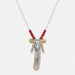 Goros Turquoise Feather With Red Beads Leather Cord Setup
